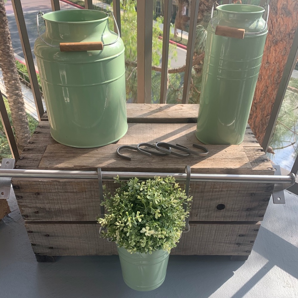 Set of IKEA Teal Pail/Pots, Rail, and Hooks